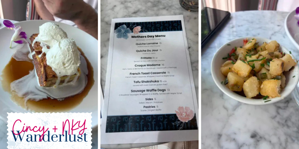 Taft Museum Café images, showing two of the food items and the mother's day brunch menu!