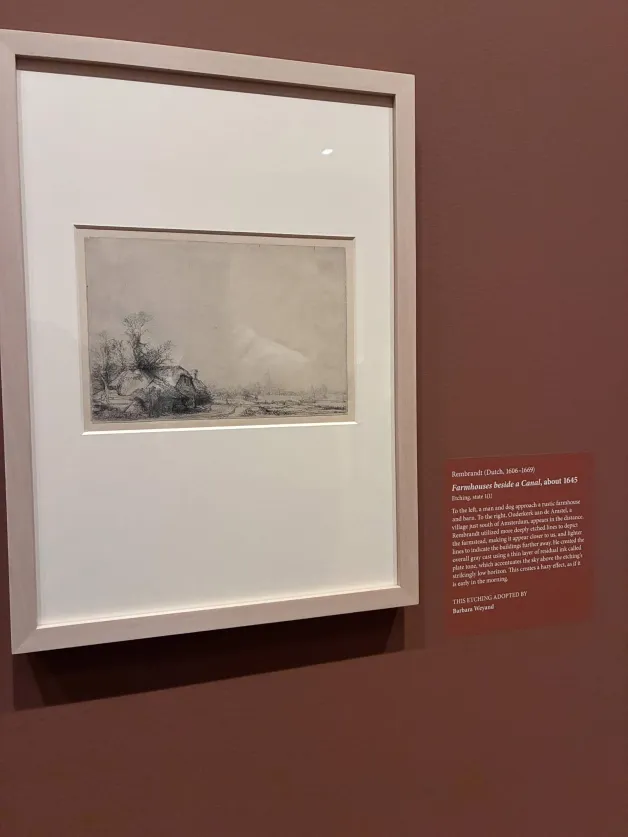 Image showing an etching from Rembrandt in the Taft Museum called Farmhouses besides a Canal
