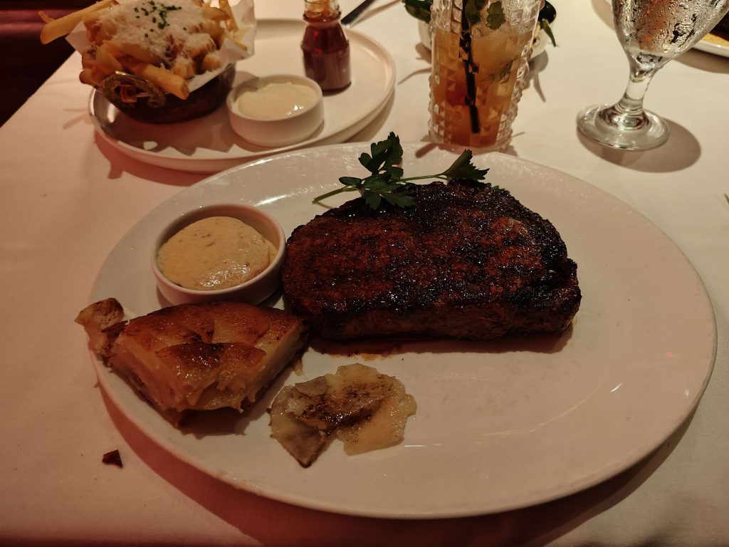 Meal from Jeff Ruby's Steakhouse one of the famous Cincinnati foods. 