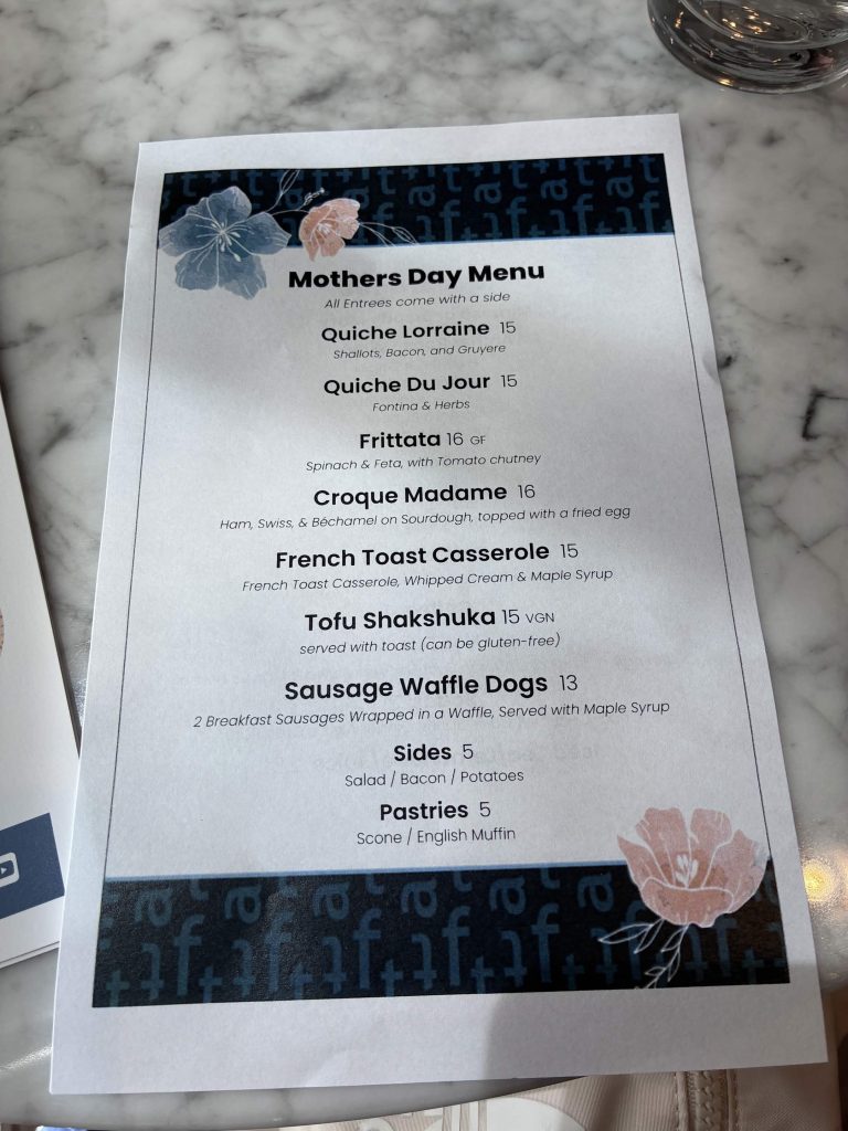 Taft Museum Café Mother's Day menu